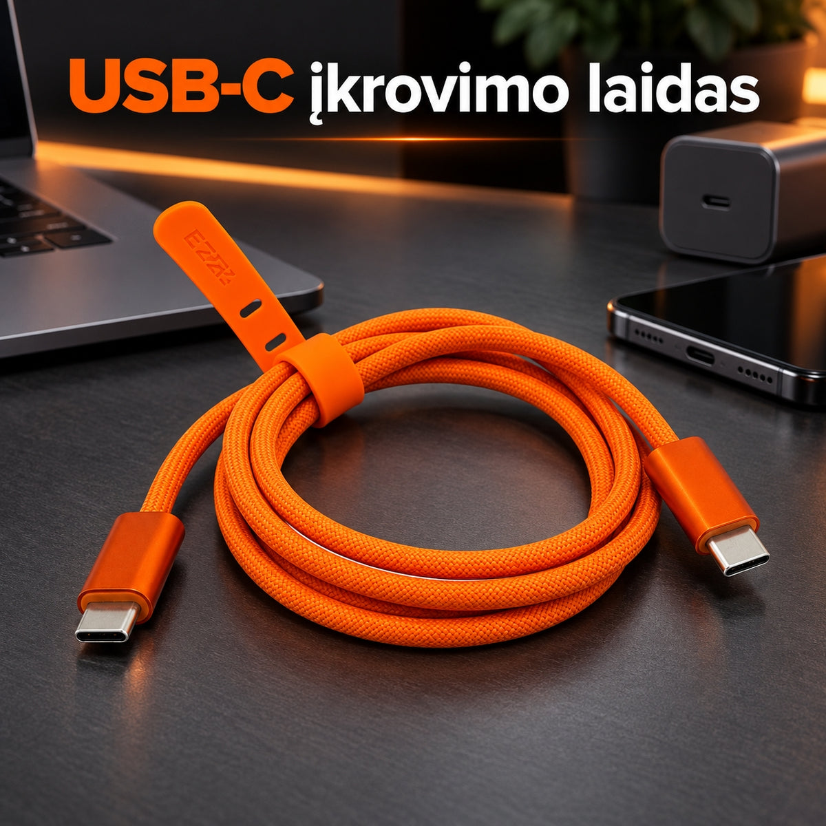 1M USB-C–USB-C greitojo įkrovimo laidas EZRA DC356-2 240 W