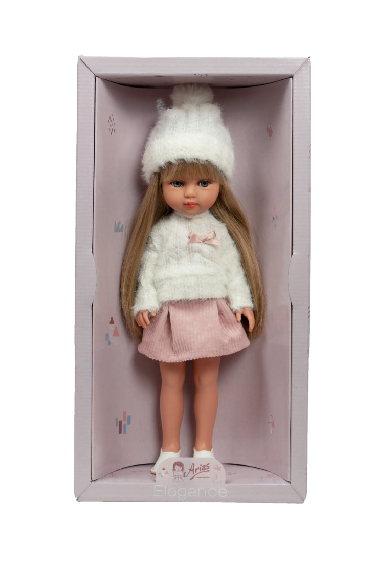 Arias lėlė mergaitė Carlota pūkuotu megztiniu, 36 cm
