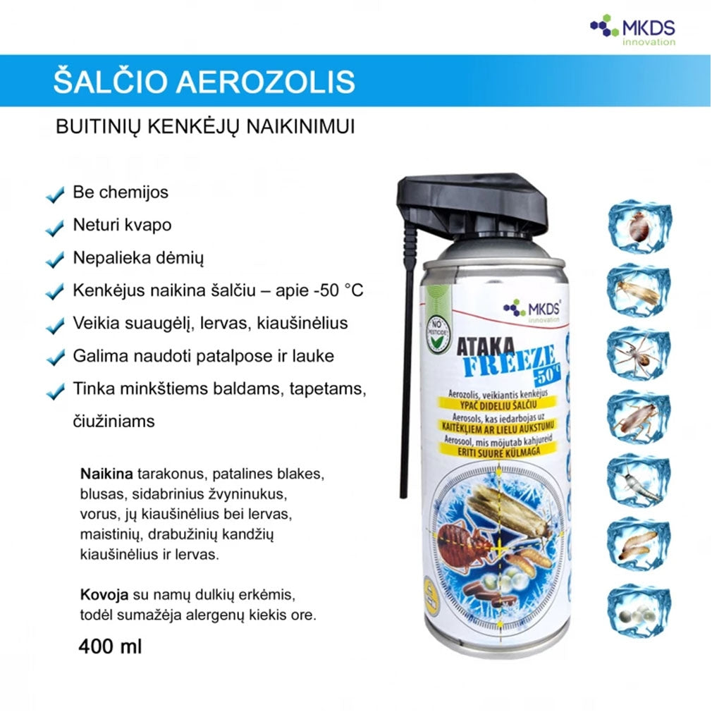 ATAKA FREEZE -50 °C šalčio aerozolis vabzdžių naikinimui, 400 ml
