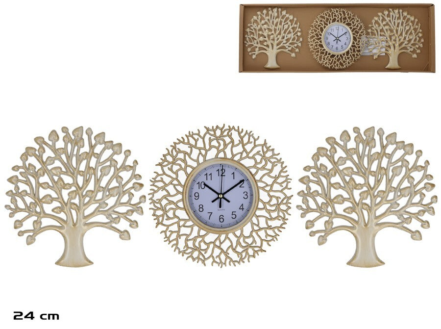 Laikrodžio rinkinys, 2 medžiai 24 cm, baltas, 24 x 24 x 3 cm, DECORLIFE