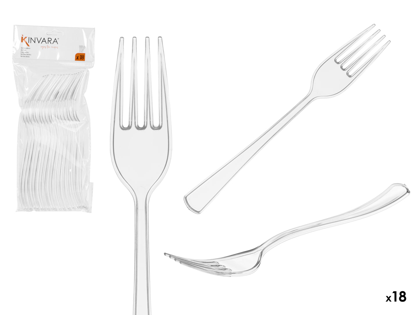 18 skaidrių plastikinių šakučių rinkinys, 25×10.4×2.7 cm, 10676, Kinvara