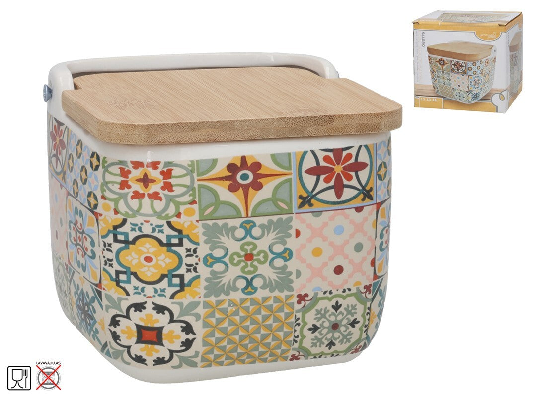 Druskos indelis su bambukiniu dangteliu, 12 x 12,5 x 11 cm, KITCHEN&GO