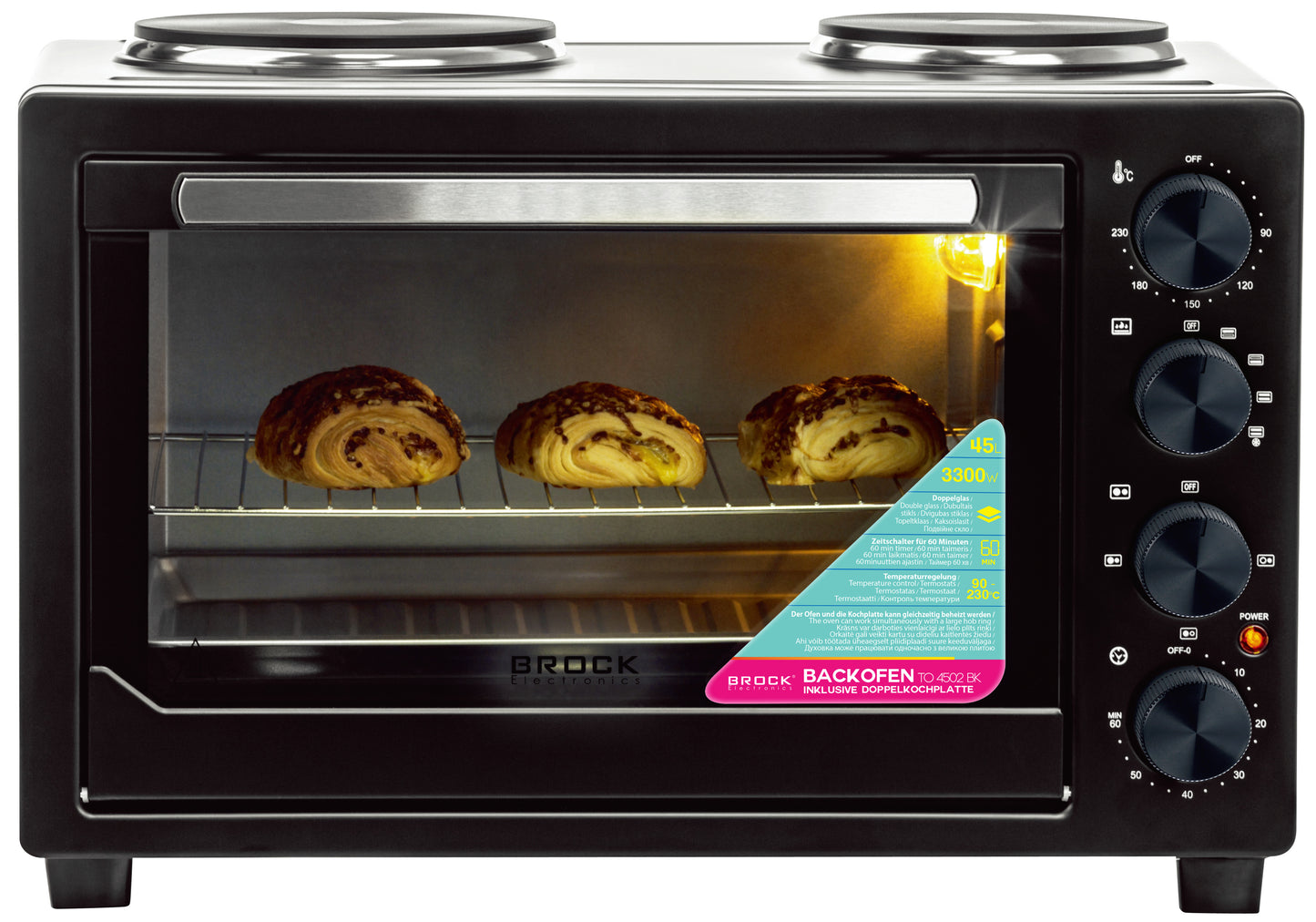 Orkaitė su kaitlentėmis BROCK TO 4502 BK 45L, 3300W