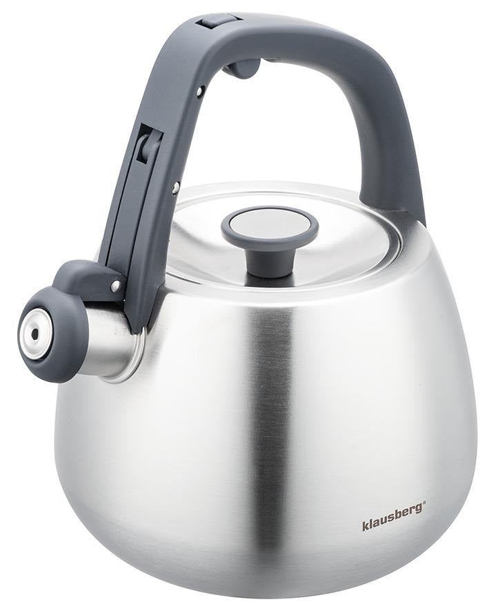 Nerūdijančio plieno arbatinukas su švilpuku, matinės sidabro spalvos, talpa 2.5 l, Klausberg, KB 777