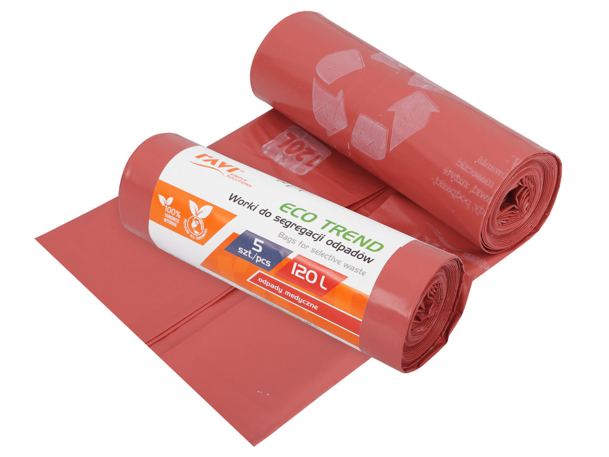 ECO TREND šiukšlių maišai, 120 l, 5 vnt., raudoni (metalui), 19 x 7 x 7, 00740, Simple Solution