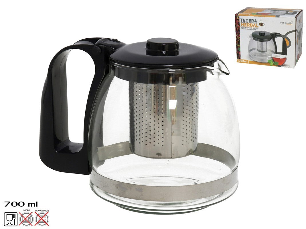 Stiklinis arbatinukas su filtru 700 ml, žolelių arbatai, 11 × 12,5 × 16 cm, KITCHEN&GO