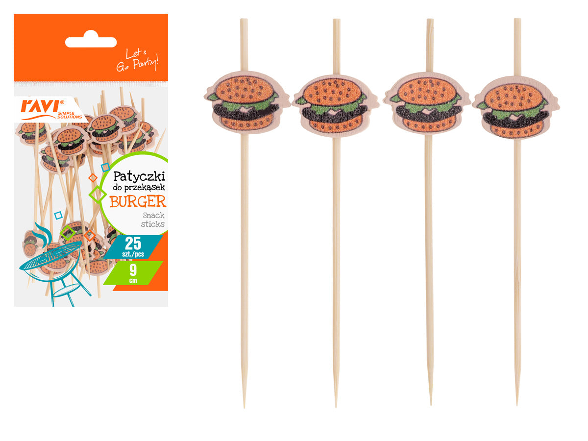 Burger bambukinės užkandžių lazdelės, 25 vnt., 9 cm, 9,5 x 1,5 x 17,5, 91873, „Simple Solution“
