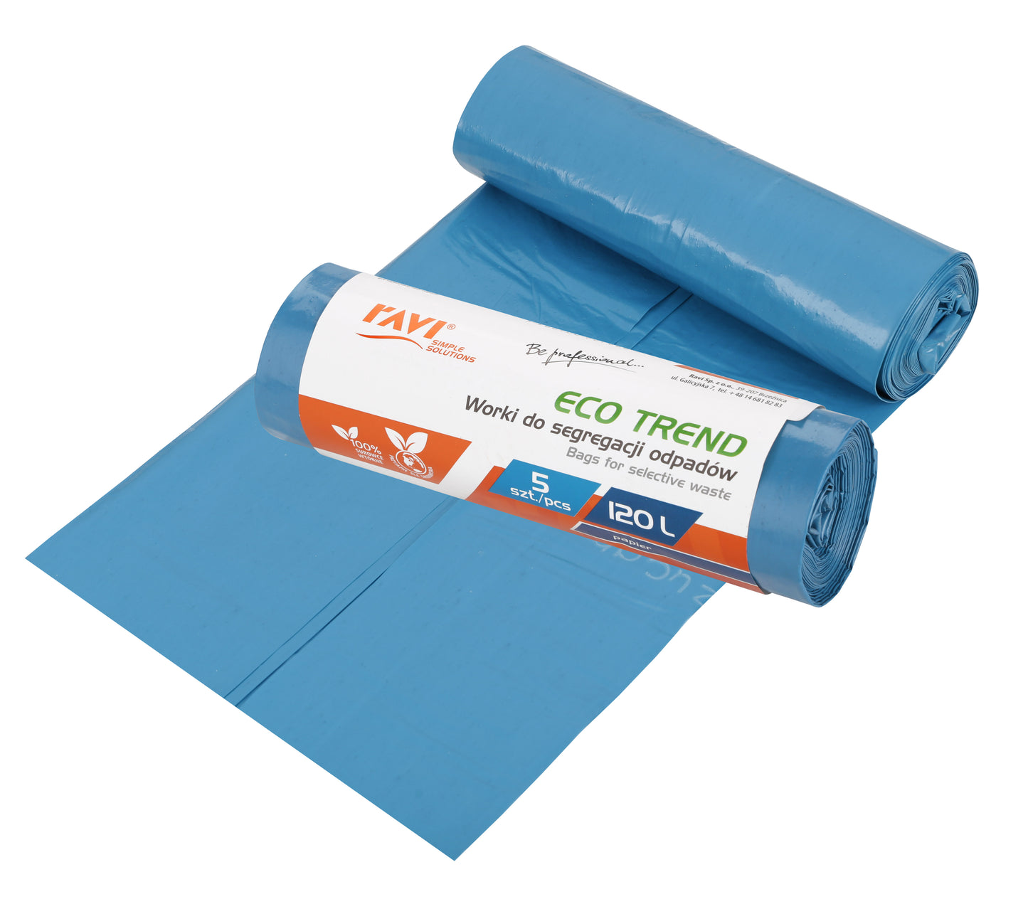 ECO TREND šiukšlių maišai, 120 l, 5 vnt., mėlyni (popieriui), 18.5 x 4.5 x 4.5, 00766, Simple Soluti