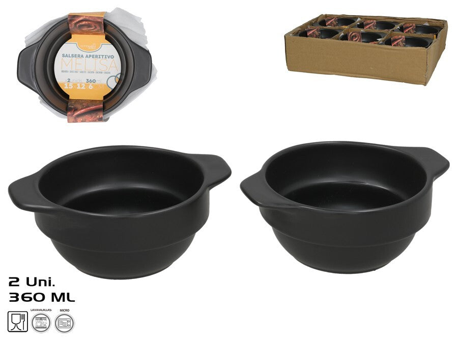 Užkandžių padažo indelis x2 360 ml 15,3x12,5x5,8 cm juodas, KITCHEN&GO