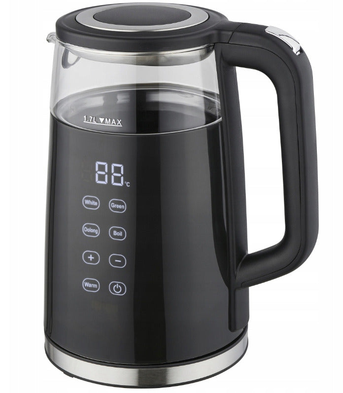 Elektrinis stiklinis virdulys su temperatūros nustatymo ekranu, 1,7 l, 2200 W, juodas, 1710, Kamille
