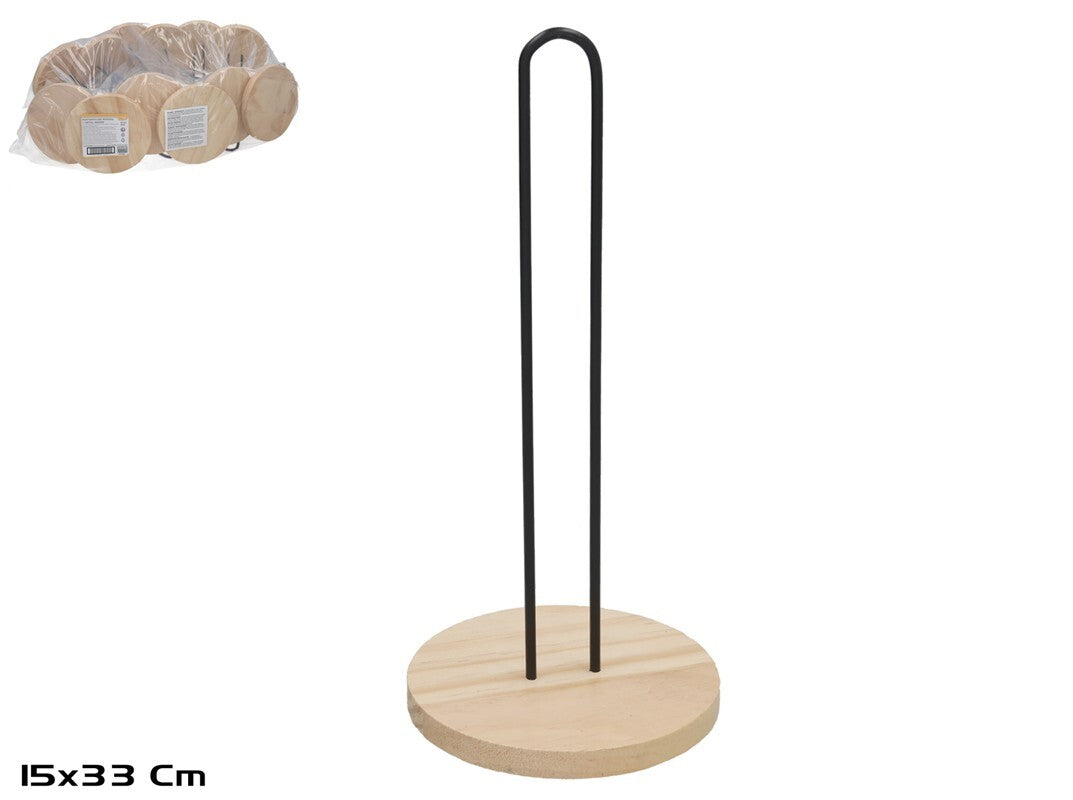 Metalinis ir medinis popieriaus laikiklis, juodas, 33 x 15 x 15 cm, KITCHEN&GO