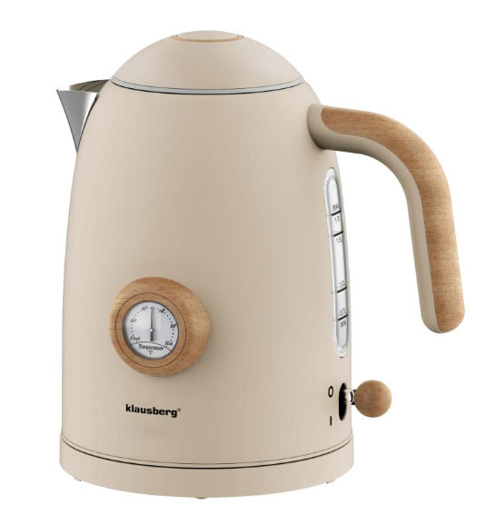 Elektrinis virdulys su termometru, smėlio spalvos, retro, 2200 W, 1,7 l, KB 9020, Klausberg