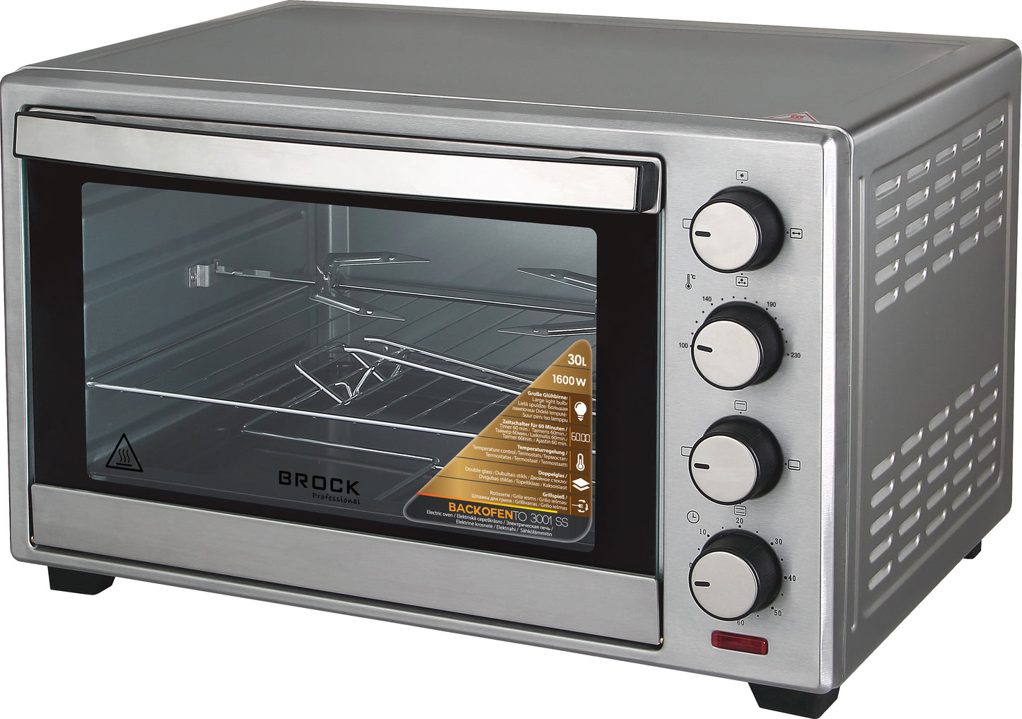 Orkaitė su konvekcijos ir grilio funkcija BROCK TO 3001 SS 30L, 1600W