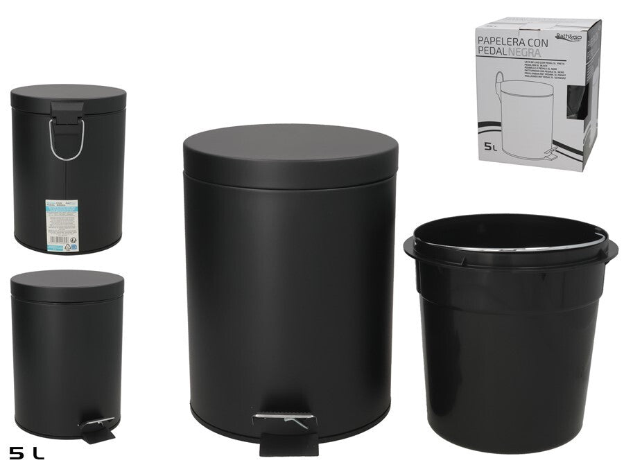 Šiukšliadėžė su pedalu, 5 l, juoda, 26.00 x 20.50 x 27.00, BATH&GO