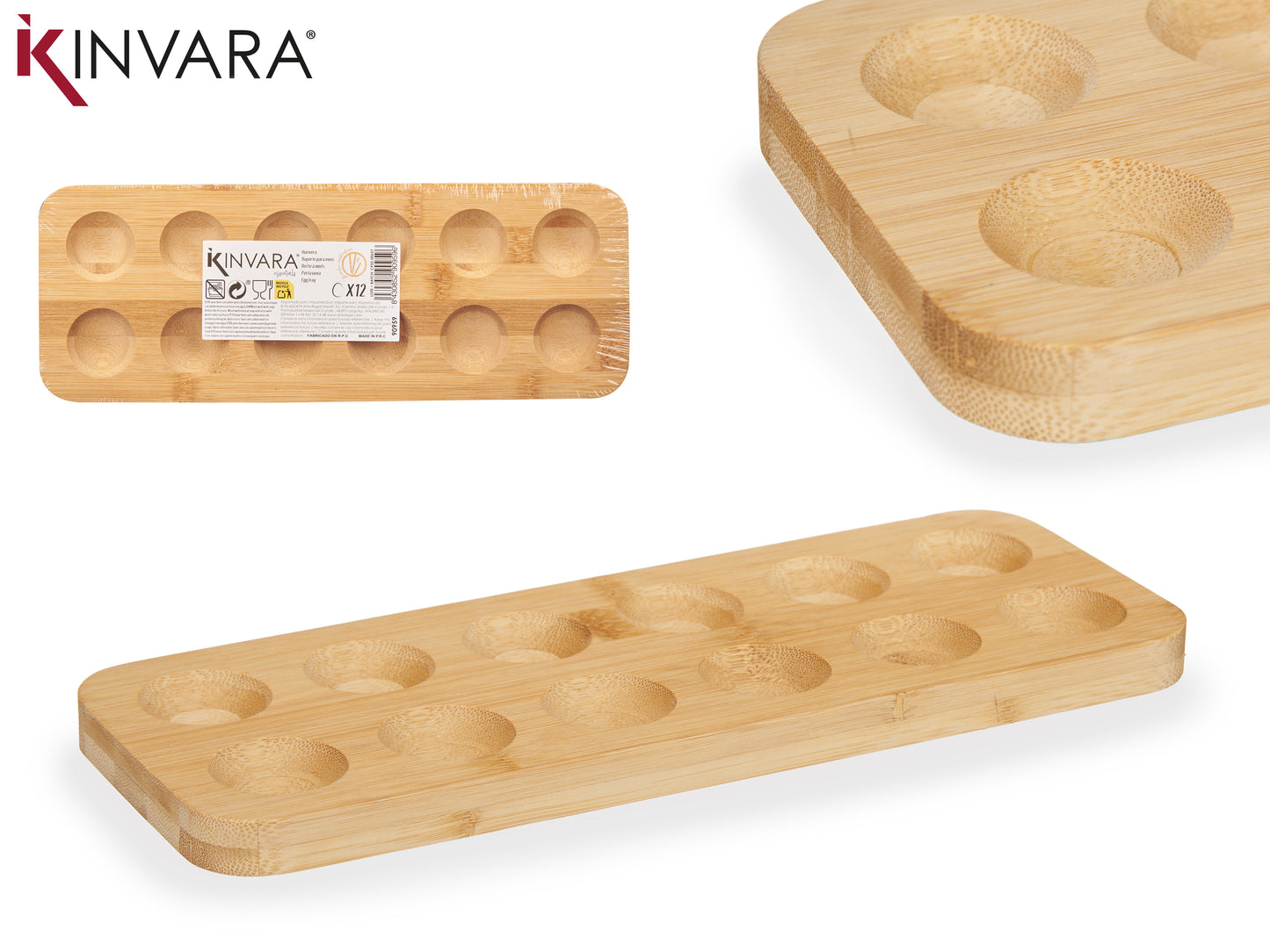 Bambukinis kiaušinių laikiklis, 12 vietų, 1,6 × 30 × 11,5 cm, 90959, KINVARA