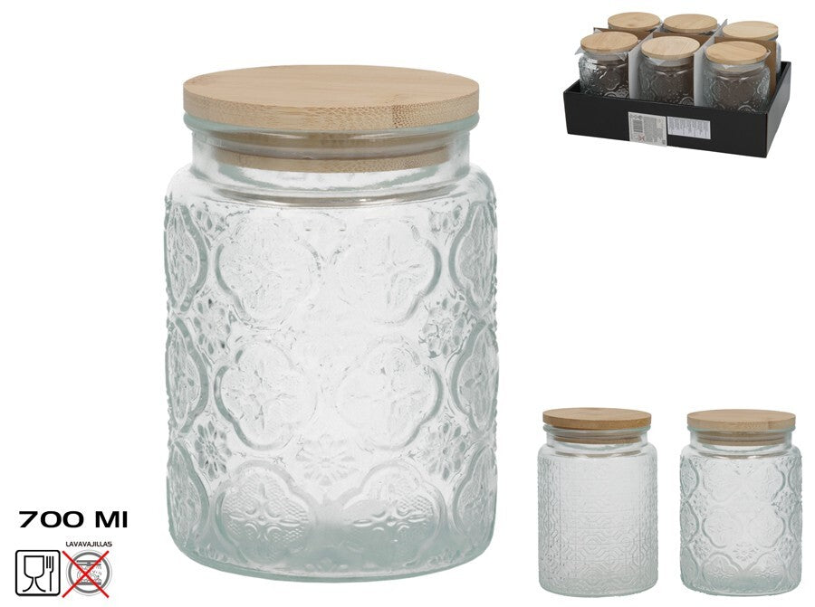 Stiklinis indas su bambuko dangteliu, 700 ml, 9.50 x 9.50 x 14.00, KITCHEN&GO