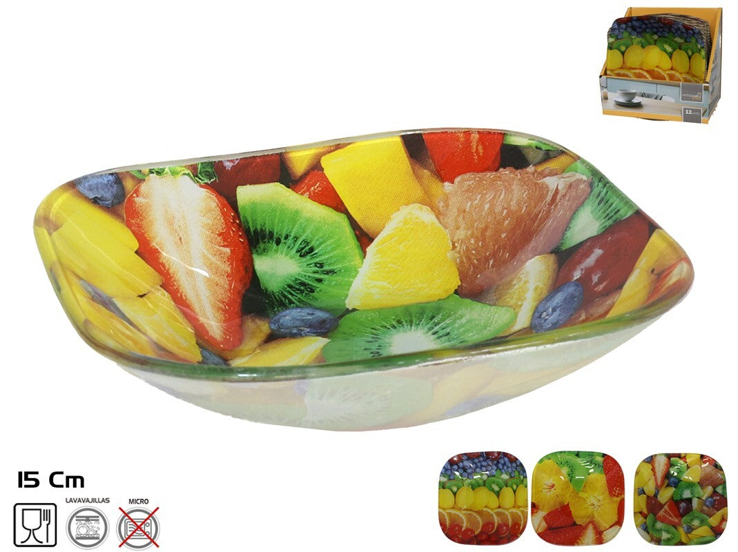 Kvadratinis stiklinis dubuo, 3 dizainai, 4 x 15 x 15 cm, KITCHEN&GO