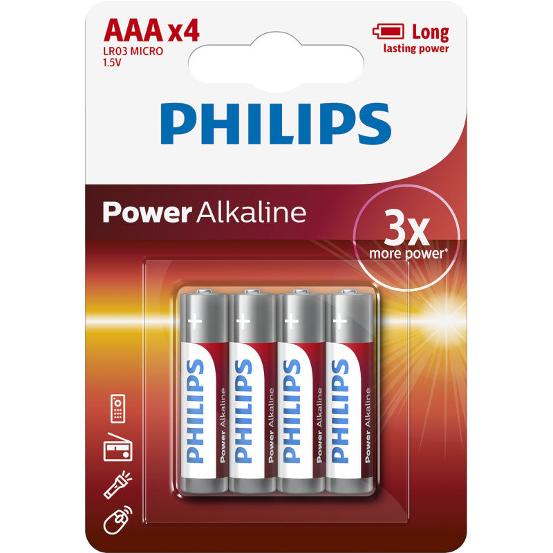 PHILIPS alkaline LR03 (AAA) šarminės baterijos, 4 vnt./lizdinėje pakuotėje, 009000311