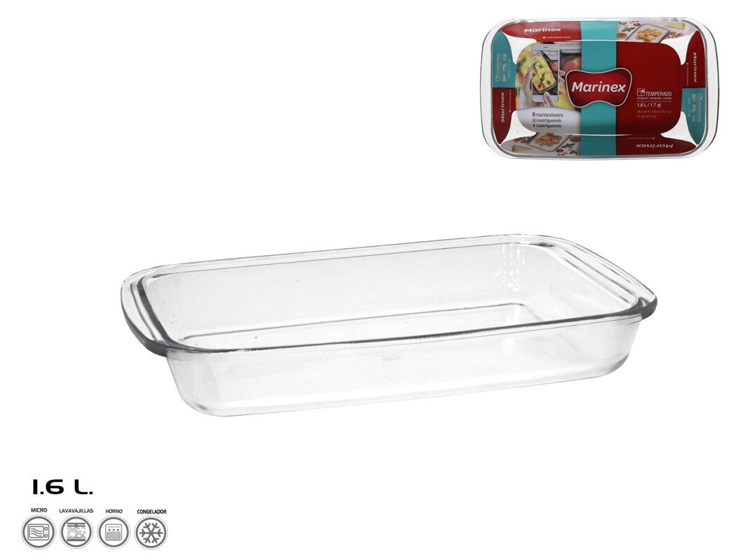 Stačiakampė stiklinė kepimo forma 1,6 l, 5 x 30 x 18 cm, MARINEX. Pagaminta Brazilijoje