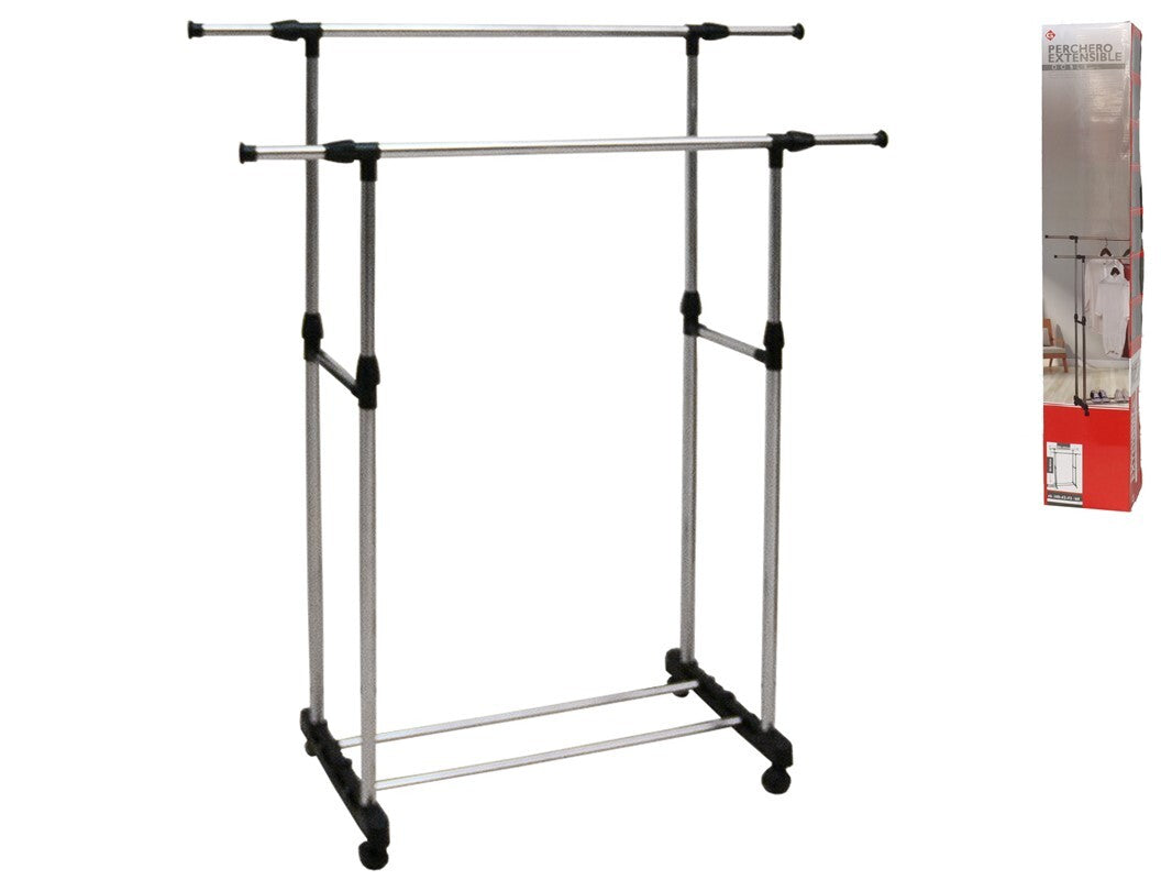 Ištraukiamas dvigubas drabužių stovas 85–140 / 90–160 cm, 146x43x160 cm