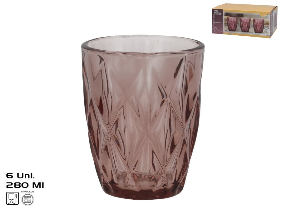 Stikliniai puodeliai (6 vnt.) 280 ml, rožiniai, 10 x 8 x 8 cm, KITCHEN&GO