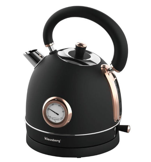 Elektrinis virdulys su termometru, nerūdijančio plieno, juodos/rožinio aukso spalvos, 1,8 l, 2200 W,