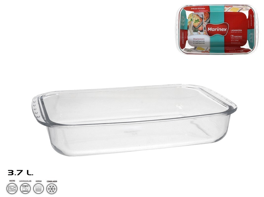 Stiklinė kepimo forma 36x22x7 cm 3,7 l, MARINEX. Pagaminta Brazilijoje