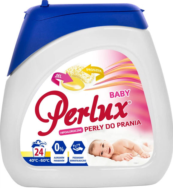PERLUX BABY hipoalerginės skalbimo kapsulės kūdikių drabužiams, 24 vnt. Dėžėje 8 pakuotės.