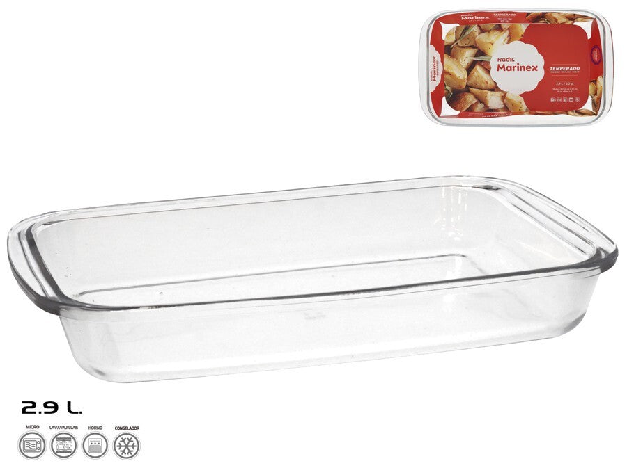 Stiklinė kepimo forma 39,5x24x5 cm 2,9 l, MARINEX. Pagaminta Brazilijoje