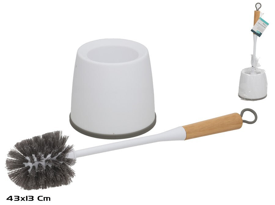 Tualeto šepečio laikiklis su bambukine rankena, baltas, 13.00 x 13.00 x 43.00, BATH&GO