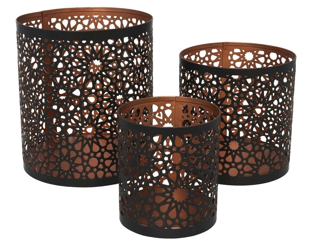 3 žibintų rinkinys, juodas ir vario, 12.00 x 12.00 x 14.00, GARDEN ENJOY