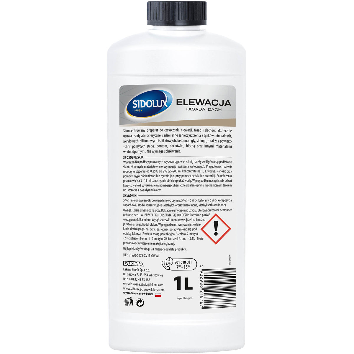 SIDOLUX HOME & GARDEN fasadų, išorinių sienų ir stogų valiklis, 1 l. 9 vnt. dėžėje.