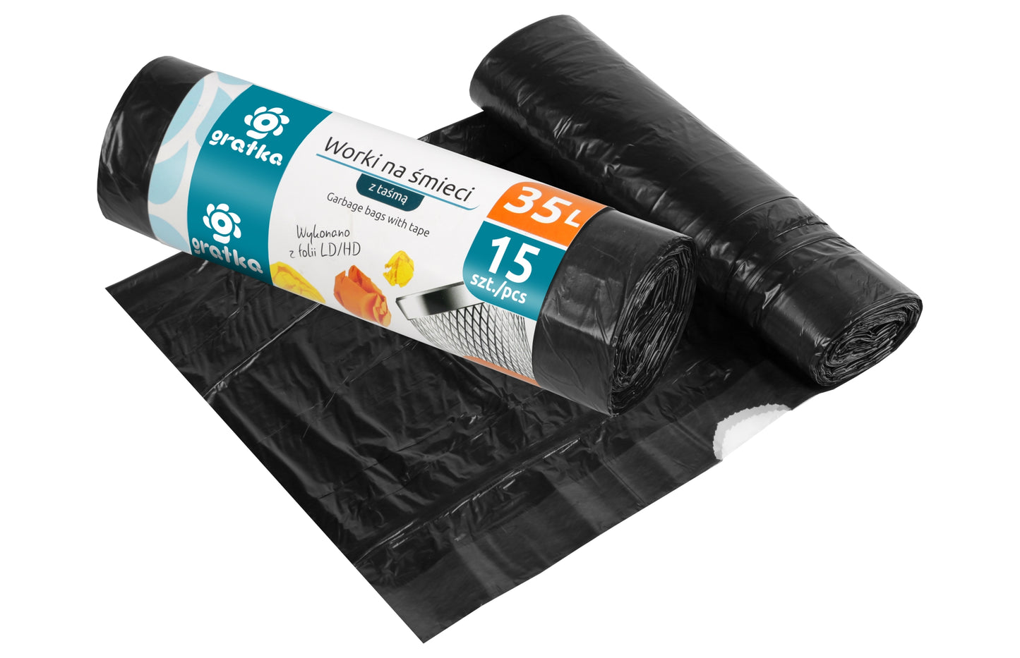 Šiukšlių maišai su juosta 35 l, 15 vnt., 3.6 x 19 x 6, 00791, Gratka