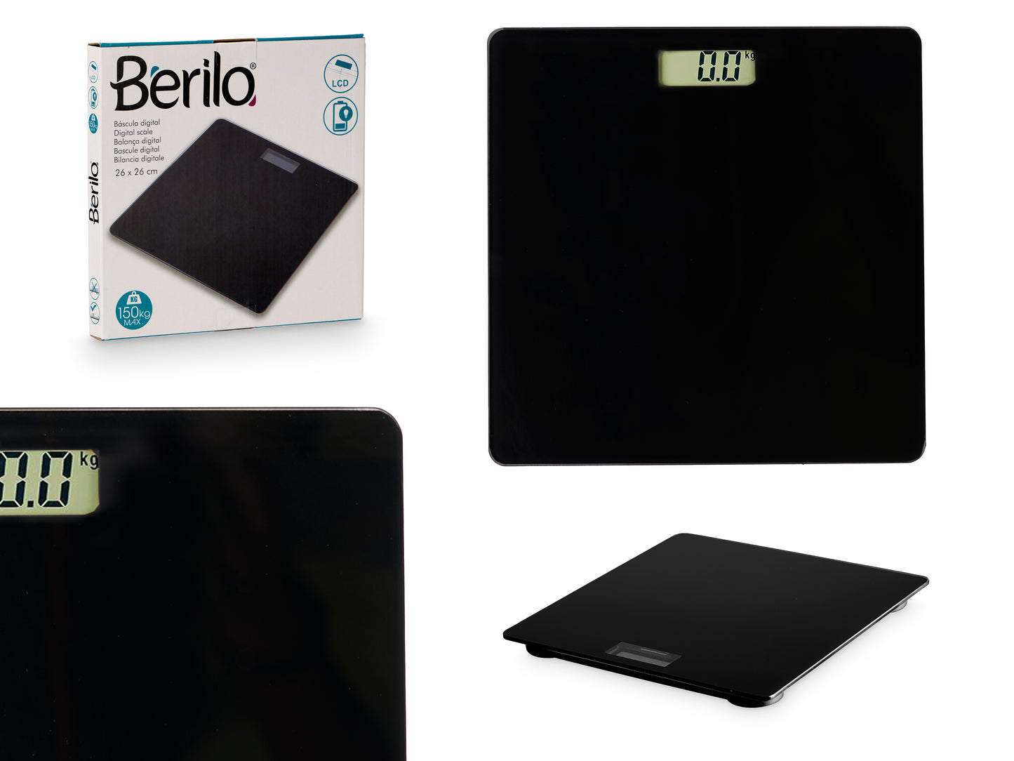 Skaitmeninės svarstyklės, juodos, 2×AAA, maks. svoris 150 kg, 10765, Berilo