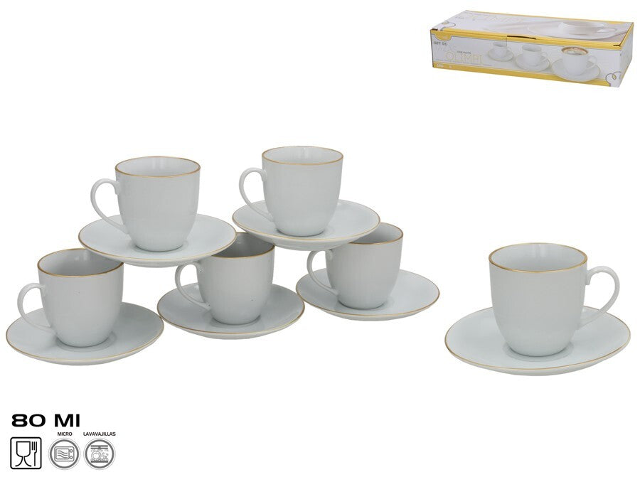 6 puodelių su lėkštutėmis rinkinys su auksiniu krašteliu,12 dalykų 8 x 13,5 x 13,5 cm, KITCHEN&GO