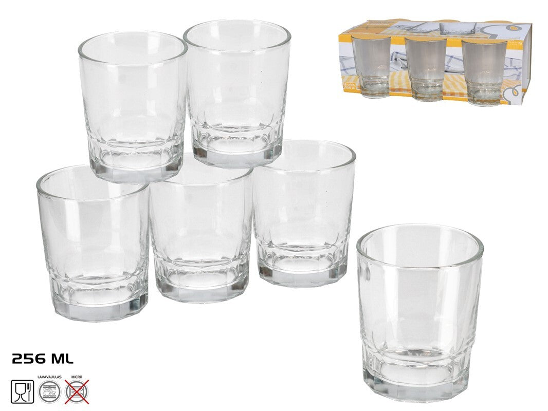 6 stiklo vandens stiklinių rinkinys 256 ml, 9 × 8 × 8 cm, KITCHEN&GO