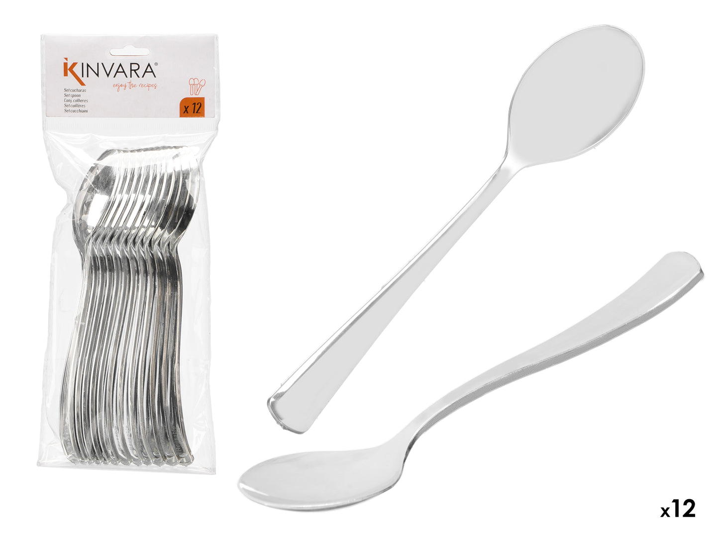 12 sidabrinių plastikinių šaukštų rinkinys, 24×9.5×3.5 cm, 10681, Kinvara