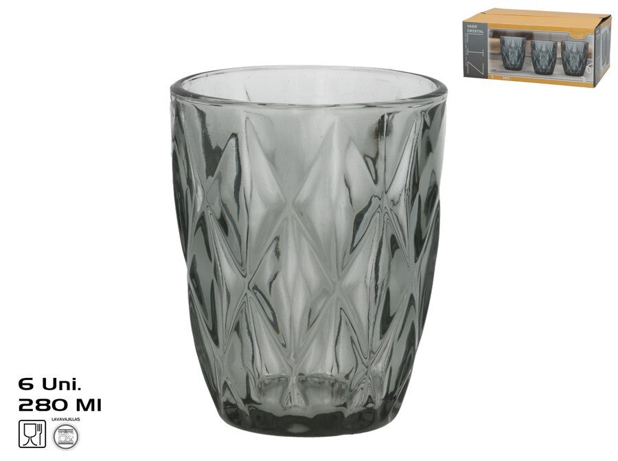 Stikliniai puodeliai (6 vnt.) 280 ml, pilki, 10 x 8 x 8 cm, KITCHEN&GO