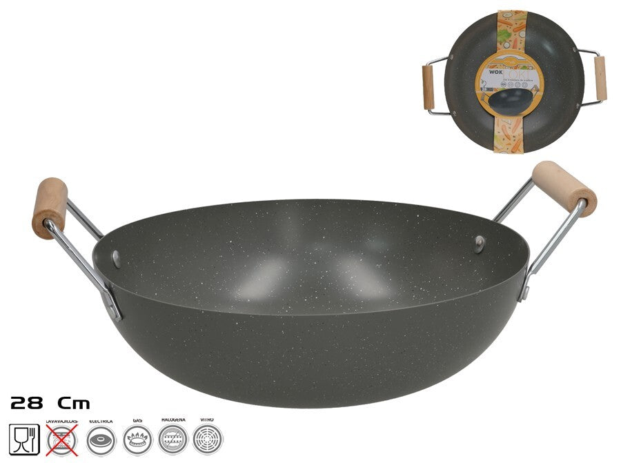 Vok keptuvė su 2 medinėmis rankenomis 28 cm, 8,5 x 35 x 28 cm, KITCHEN&GO