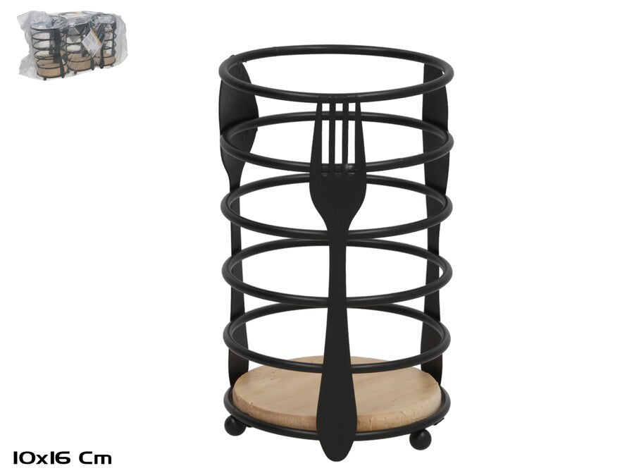 Metalinis ir medinis stalo įrankių laikiklis, juodas, 10.00 x 10.00 x 16.00, KITCHEN&GO