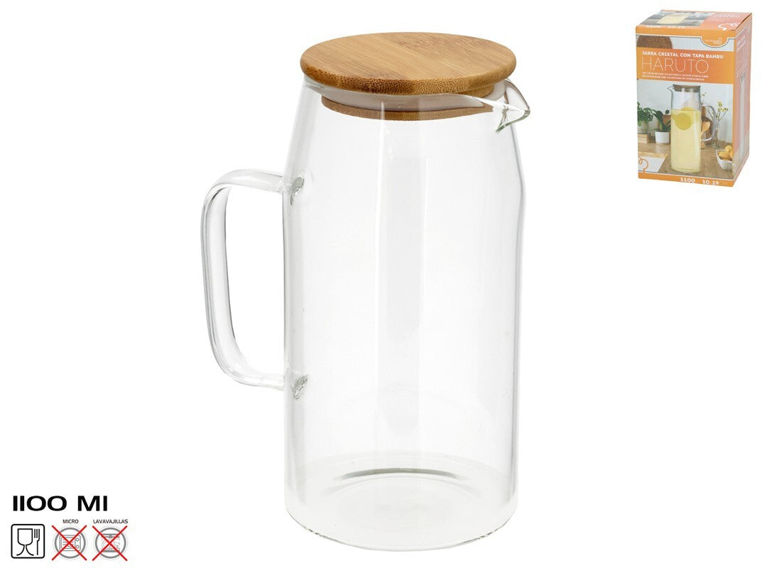 Stiklinis ąsotis su bambuko dangčiu, 1.1 l, 10.00 x 16.00 x 19.00, KITCHEN&GO