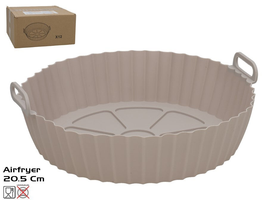 Apvalus silikoninis kepimo indas oro gruzdintuvei, pilkas, 6,5 x 20,5 x 20,5 cm, KITCHEN&GO