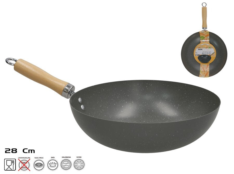 Vok keptuvė su medine rankena 28 cm, 8 x 45 x 28 cm, KITCHEN&GO