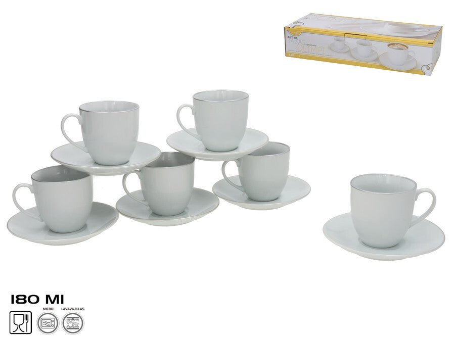 6 puodelių su lėkštutėmis rinkinys, 8 x 13,5 x 13,5 cm, KITCHEN&GO