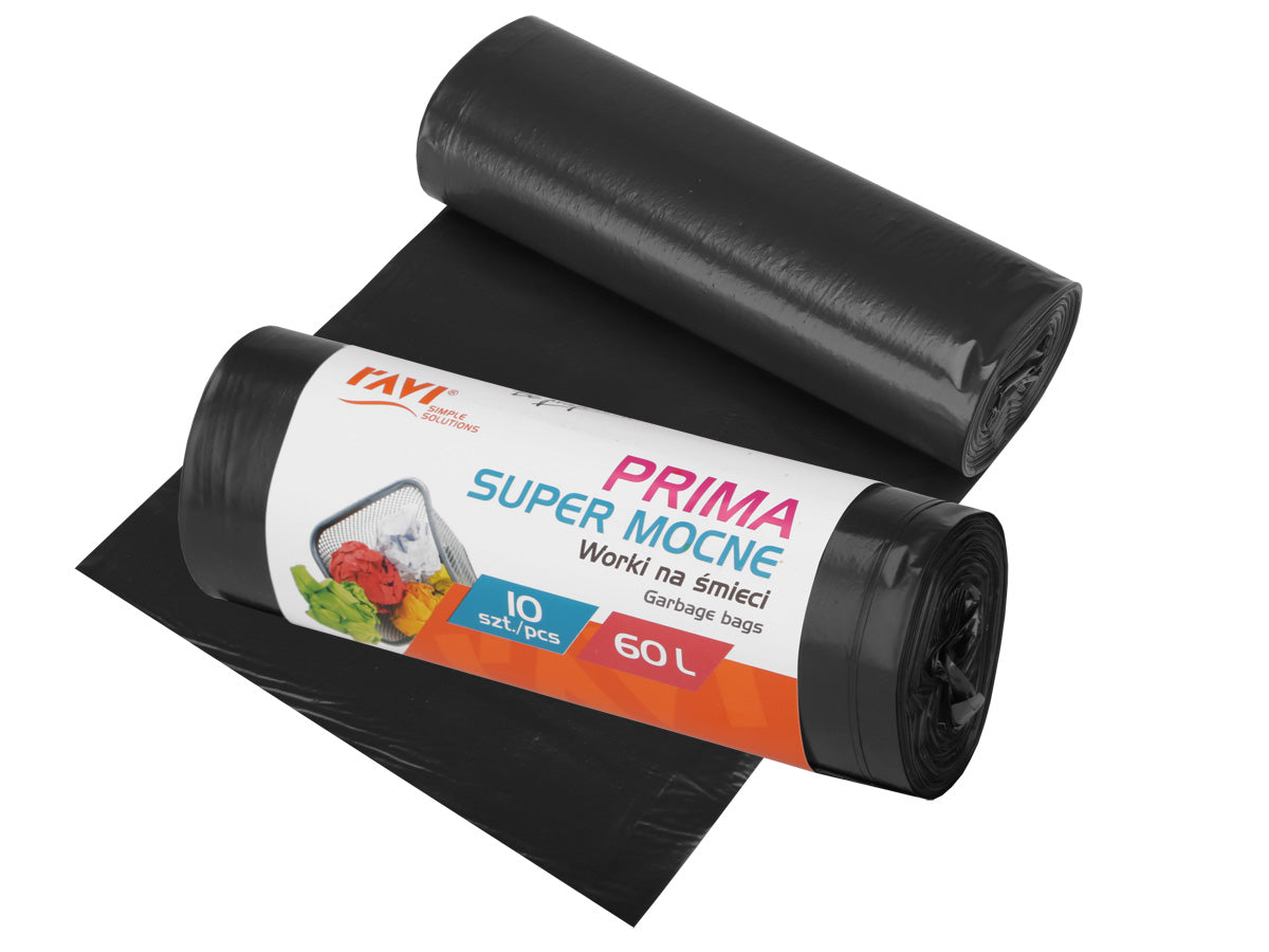 PRIMA LDPE šiukšlių maišai 60 l, 60 x 80 cm, 10 vnt., juodi, 16 x 5 x 5, 10716, Simple Solution