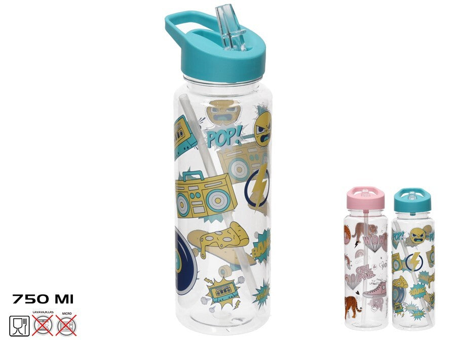 Dekoruotas plastikinis butelis Nala 750 ml, 2 asortimentai, 7,5x8,5x23 cm, SUMMER ENJOY