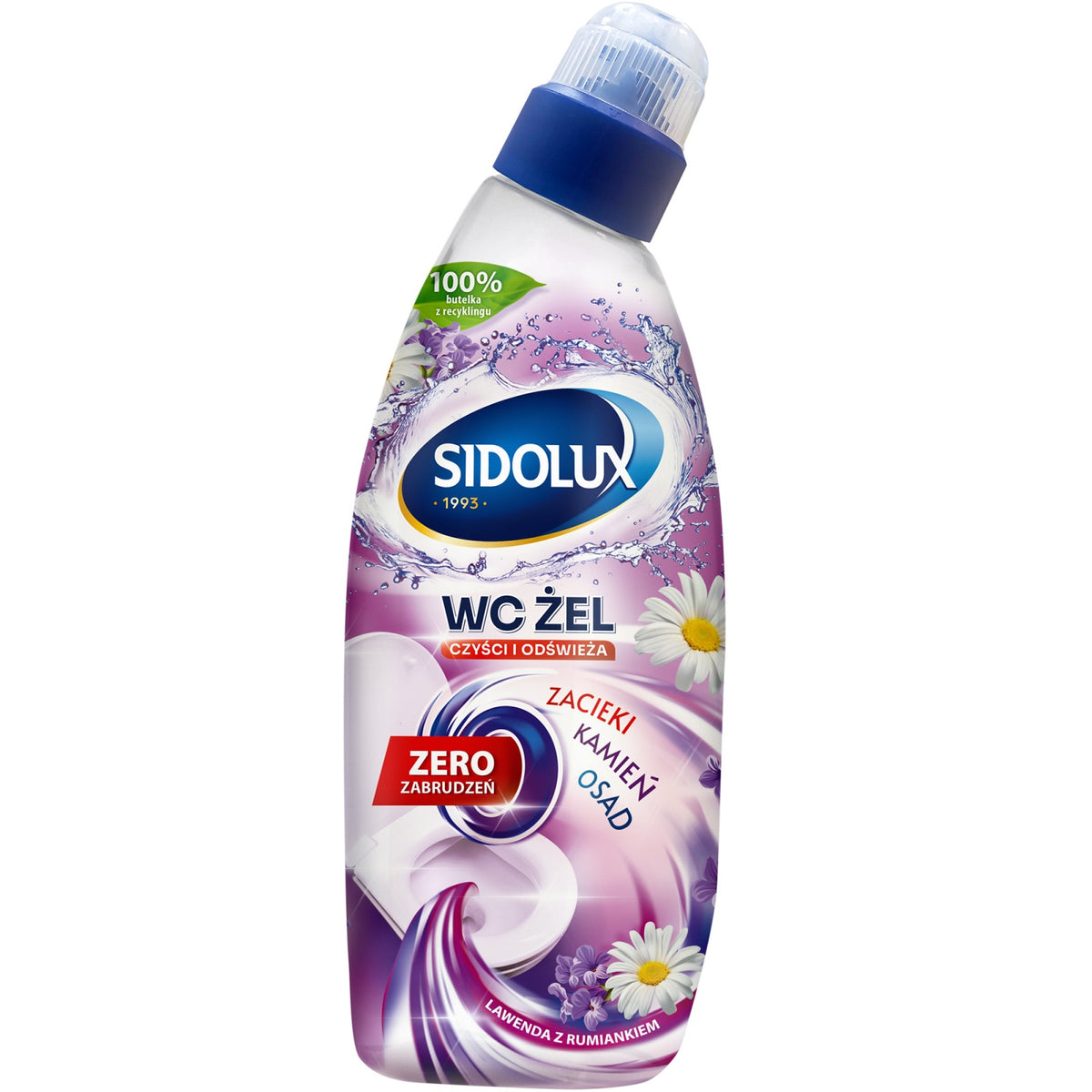 SIDOLUX WC GEL tualeto valymo gelis su levandų ir ramunėlių kvapu, 700 ml. 8 vnt. dėžėje.