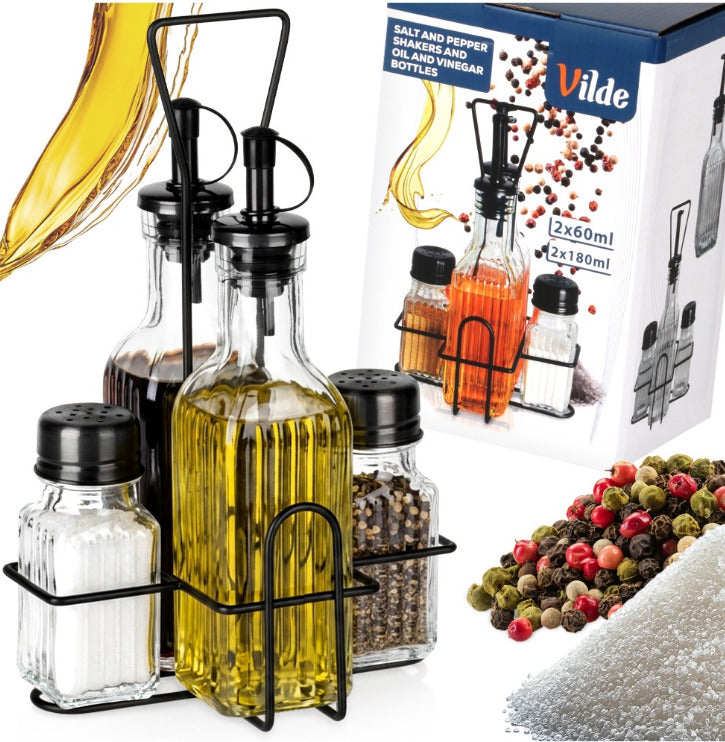 Prieskonių rinkinys su aliejaus ir acto buteliukais, 5 dalių, 229334, VILDE