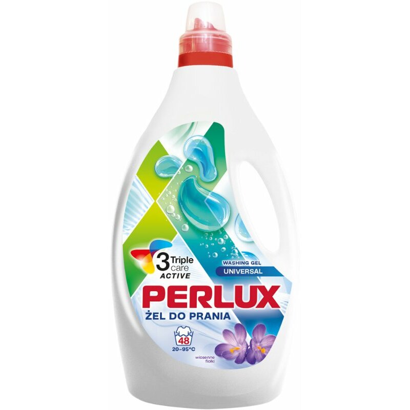 PERLUX universalus skalbimo gelis su pavasarinių žibuoklių kvapu, 1,92 l. 4 vnt. dėžėje.