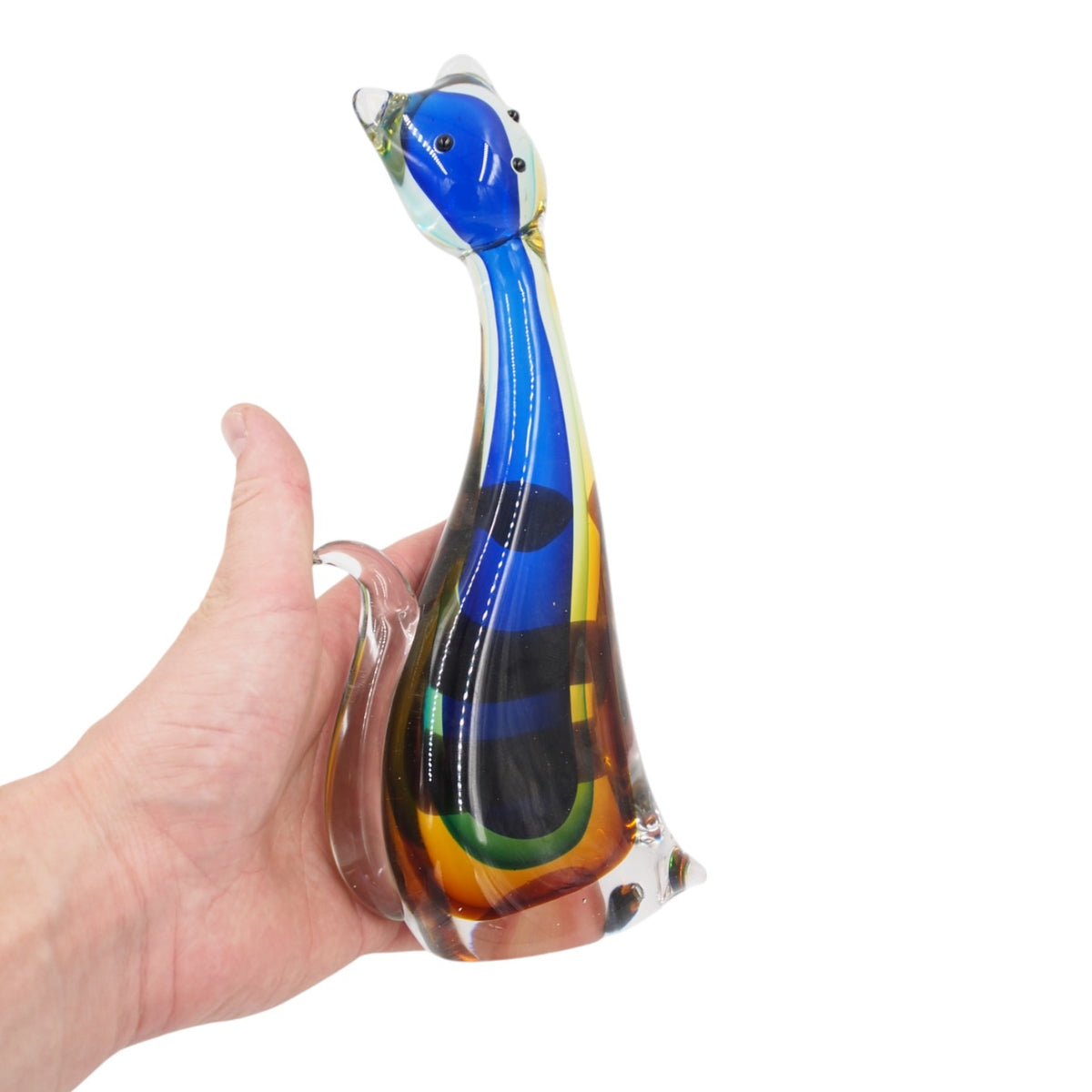 Stiklinė skulptūrėlė – katinas, 11×26 cm